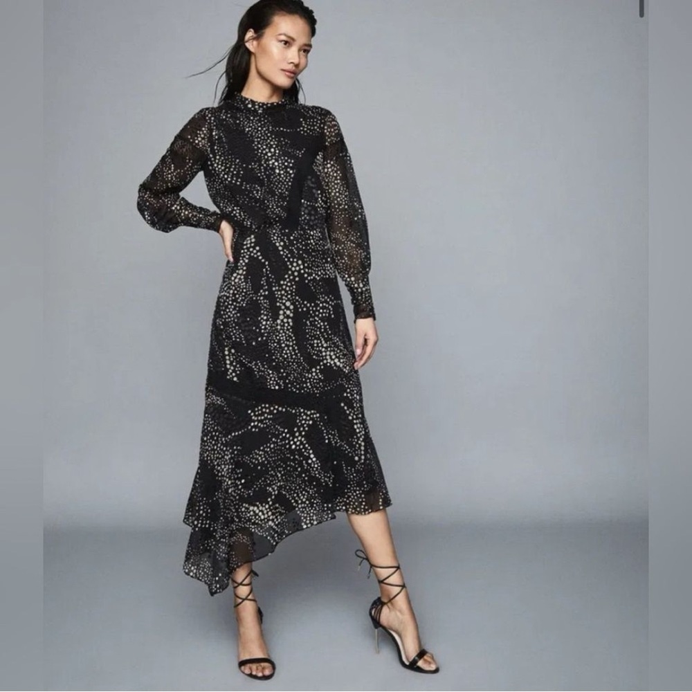 Reiss Black and cream Asymmetrical Dress